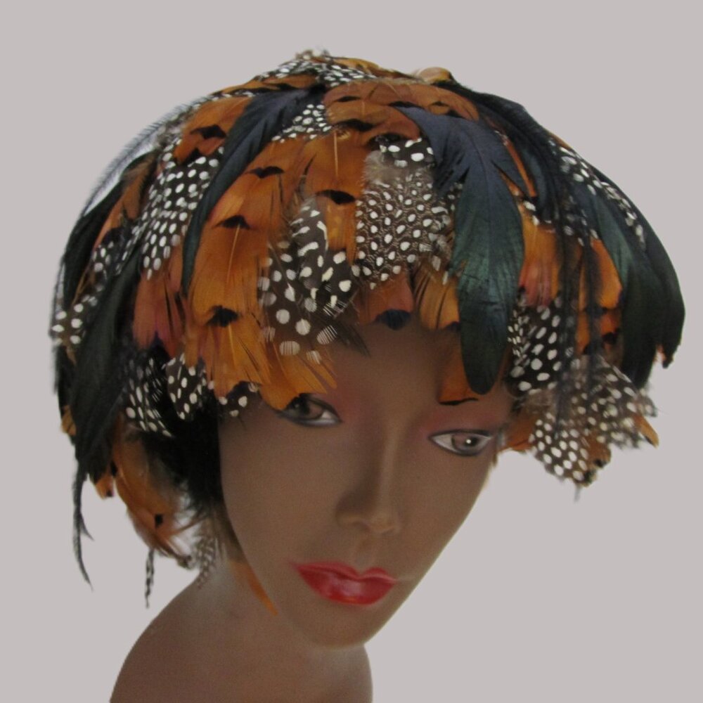 Exploding Feathers Cloche Wig Hat Multi Brown Bla… - image 3